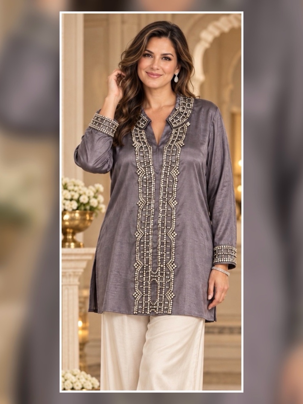 Soft Surroundings Slate Gray Embellished Tunic